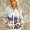 Clothing Azzlee Sweatshirt & Hoodies | Landscape Print Zipper With Pockets Casual Hooded Long Sleeve Sweatshirt Light Grey