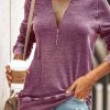 Clothing Azzlee T-Shirts | Casual Long Sleeve V-Neck Solid Shirts With Zipper