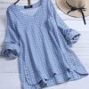 Clothing Azzlee Blouse & Shirts | V-Neck Plaid Casual Long Sleeve Plus Size Blouse