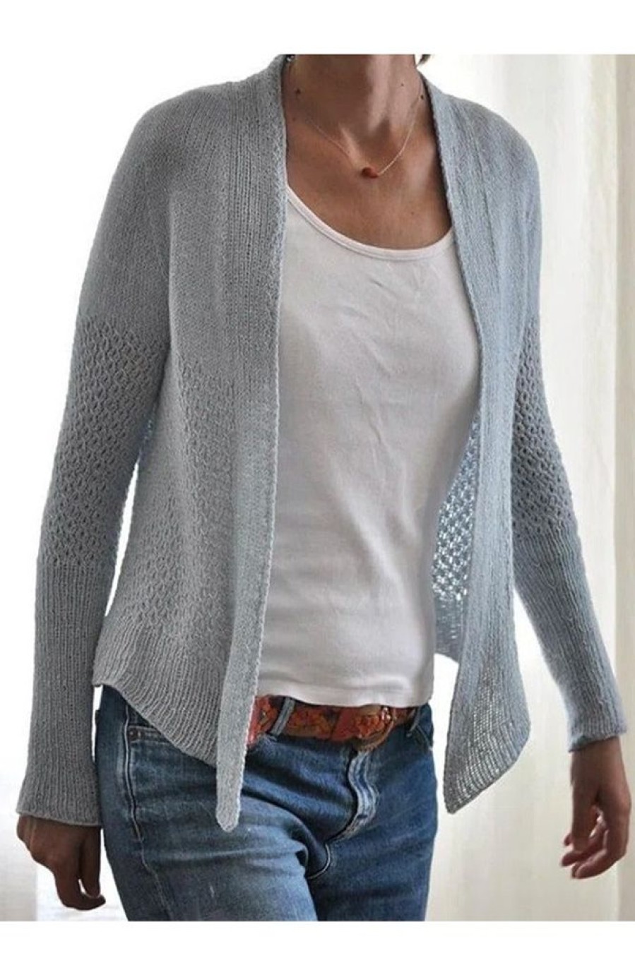 Clothing Azzlee Sweater & Cardigans | Casual Tops Long Sleeve Solid Hollow Out Cardigan Gray