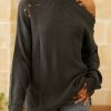 Clothing Azzlee Sweater & Cardigans | Plain Hollow Out Casual High Neck Long Sleeve Sweater Grey