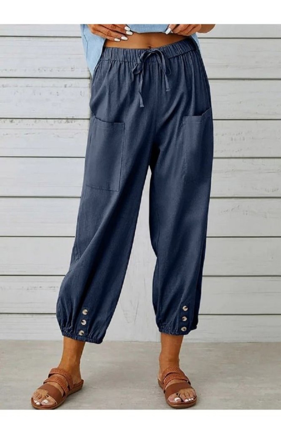 Clothing Azzlee Pants | Casual Solid Pants With Pockets Navy