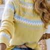 Clothing Azzlee Sweater & Cardigans | Casual Long Sleeve Round Neck Stripe Sweater Yellow