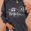 Clothing Azzlee Sweatshirt & Hoodies | Casual Graphic Tops Round Neck Long Sleeve Believe Christmas Printed Sweatshirt Dark Grey