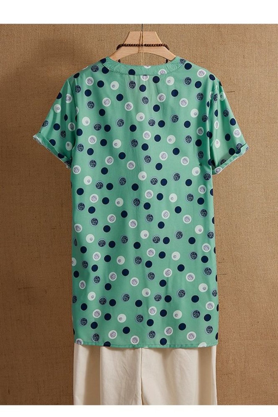 Clothing Azzlee Blouse & Shirts | V-Neck Polka Dot Print Casual Short Sleeve Blouse