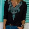 Clothing Azzlee Sweatshirt & Hoodies | Casual V Neck Printed Long Sleeve Blouse Black