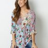 Clothing Azzlee Blouse & Shirts | Sky Blue Floral Print V-Neck 3/4 Sleeve Blouse Sky Blue_Ivory Floral