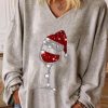 Clothing Azzlee Sweatshirt & Hoodies | Casual Graphic Tops V-Neck Long Sleeve Christmas Wine Glass Printed Sweatshirts