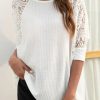 Clothing Azzlee Sweater & Cardigans | Casual Half Sleeve Round Neck Lace Sweater White