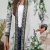 Clothing Azzlee Jackets | Casual Graphic Tops Round Neck Long Sleeve Leaf Printed Jacket Green