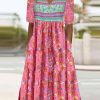 Clothing Azzlee Maxi Dresses | V-Neck Half Sleeve Floral Vacation Loose Maxi Dress Pink