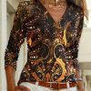 Clothing Azzlee Sweatshirt & Hoodies | Casual V Neck Paisley Vintage Long Sleeve Blouse Black