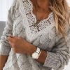 Clothing Azzlee Sweater & Cardigans | Casual V Neck Solid Long Sleeve Sweater Light Gray