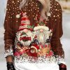 Clothing Azzlee Sweatshirt & Hoodies | Casual Graphic Tops Round Neck Long Sleeve Santa Claus Printed Xmas Sweatshirts Multicolor