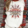 Clothing Azzlee Sweatshirt & Hoodies | Casual Graphic Tops Round Neck Leaves Printed Long Sleeve Sweatshirts White