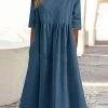 Clothing Azzlee Midi Dresses | Round Neck Half Sleeve Cotton Loose Fit Midi Dress Blue