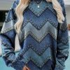 Clothing Azzlee Sweatshirt & Hoodies | Casual Tops Round Neck Long Sleeve Geometric Printed Sweatshirts Blue