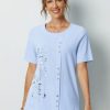 Clothing Azzlee Blouse & Shirts | Flower Printed Short Sleeve Blouse Blue