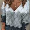 Clothing Azzlee Sweater & Cardigans | Casual Graphic Tops V-Neck Long Sleeve Patchwork Printed Sweaters Multi