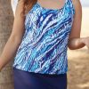 Clothing Azzlee Plus Size | Plus Size Chlorine Resistant Sea Glass Sport Tankini With Navy Skirt Multi