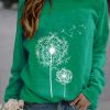 Clothing Azzlee Sweatshirt & Hoodies | Casual Graphic Tops Round Neck Long Sleeve Dandelion Printed Sweatshirts Green