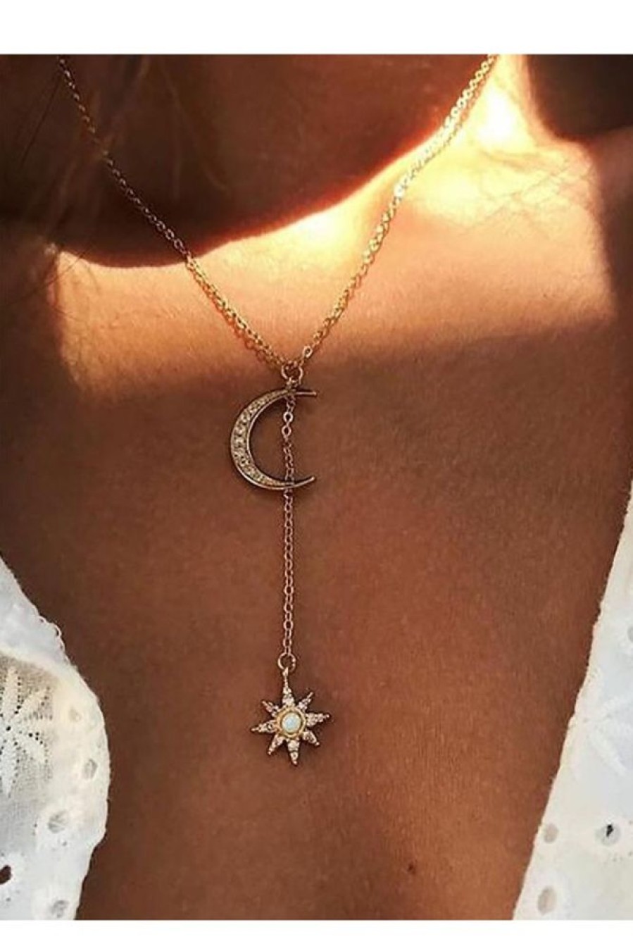 Clothing Azzlee | Fashion Bohemian Sun Moon Diamond Pendant Multilayer Necklace Set