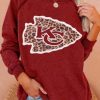 Clothing Azzlee Sweatshirt & Hoodies | Women Leopard Printed Long Sleeve Round Neck Sweatshirt Red