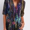 Clothing Azzlee Blouse & Shirts | Casual Graphic Tops V Neck Floral Printed Half Sleeve Blouse Multi