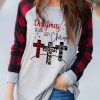 Clothing Azzlee Sweatshirt & Hoodies | Casual Graphic Tops Round Neck Long Sleeve Christmas Christ Cross Printed Sweatshirt Light Grey