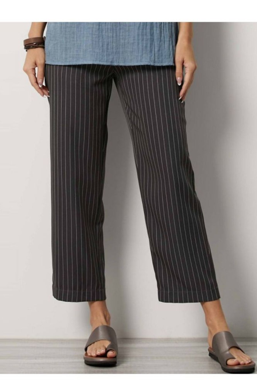 Clothing Azzlee Pants | Stripe Pockets Casual Pants Carbon Pinstripe