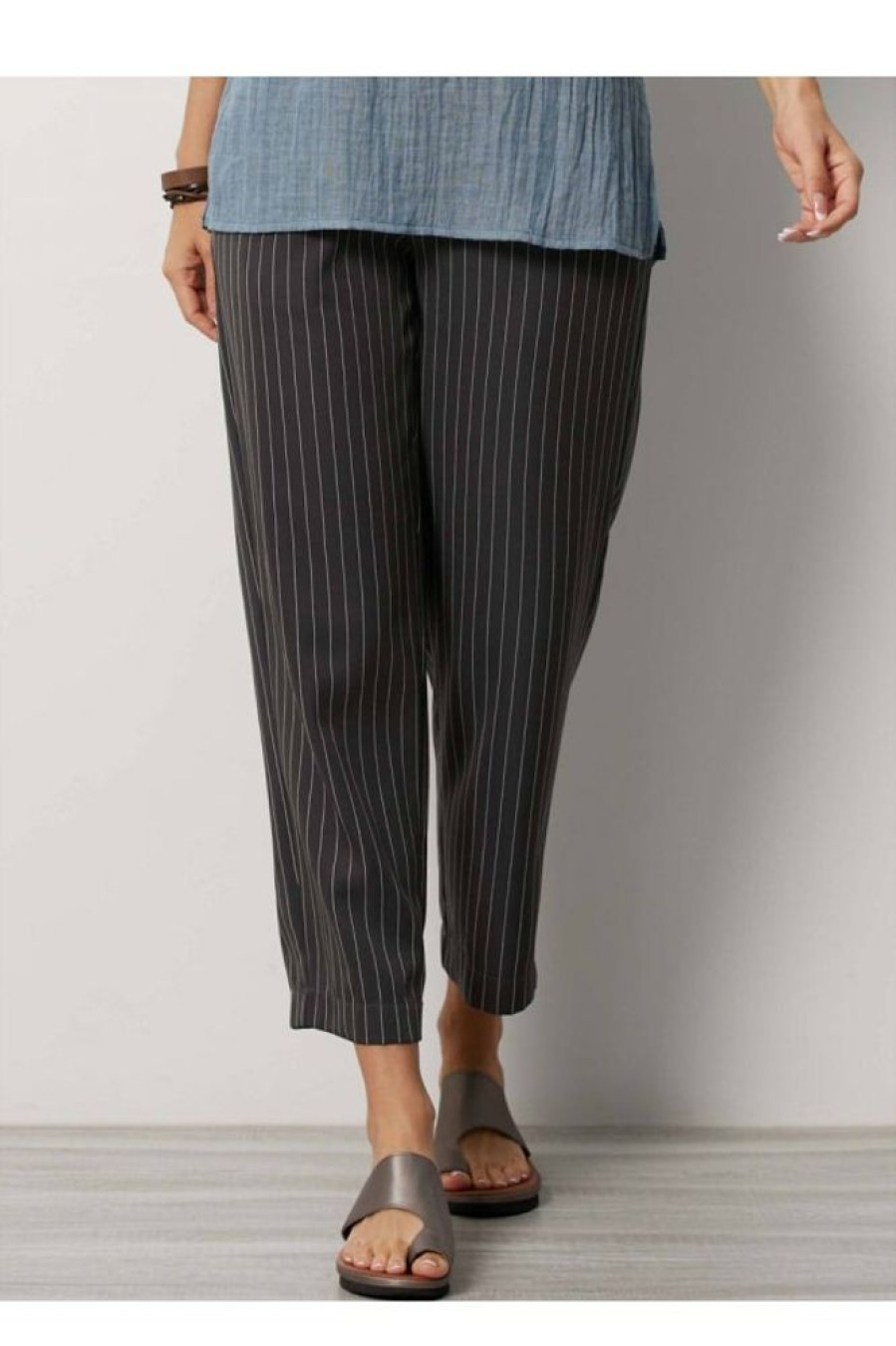 Clothing Azzlee Pants | Stripe Pockets Casual Pants Carbon Pinstripe