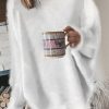 Clothing Azzlee Sweater & Cardigans | Fuzzy Long Sleeve Relaxed Sweater White