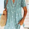 Clothing Azzlee Blouse & Shirts | Casual V Neck Polka Dot Printed Short Sleeve Blouse Blue