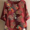 Clothing Azzlee Blouse & Shirts | Round Neck Short Sleeve Floral Printed Blouse Red