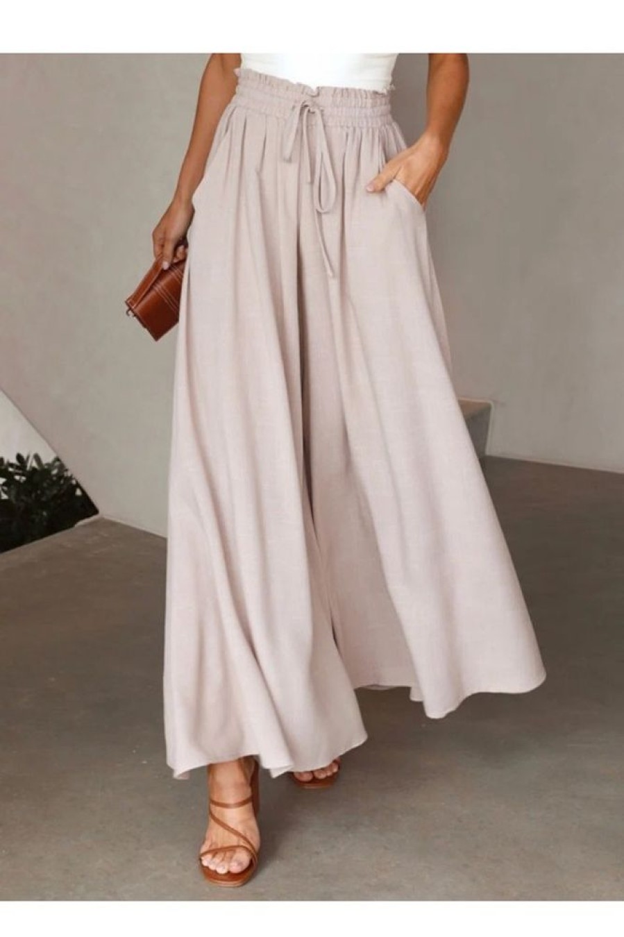 Clothing Azzlee Pants | Casual Solid Plain Loose Pants Light Pink