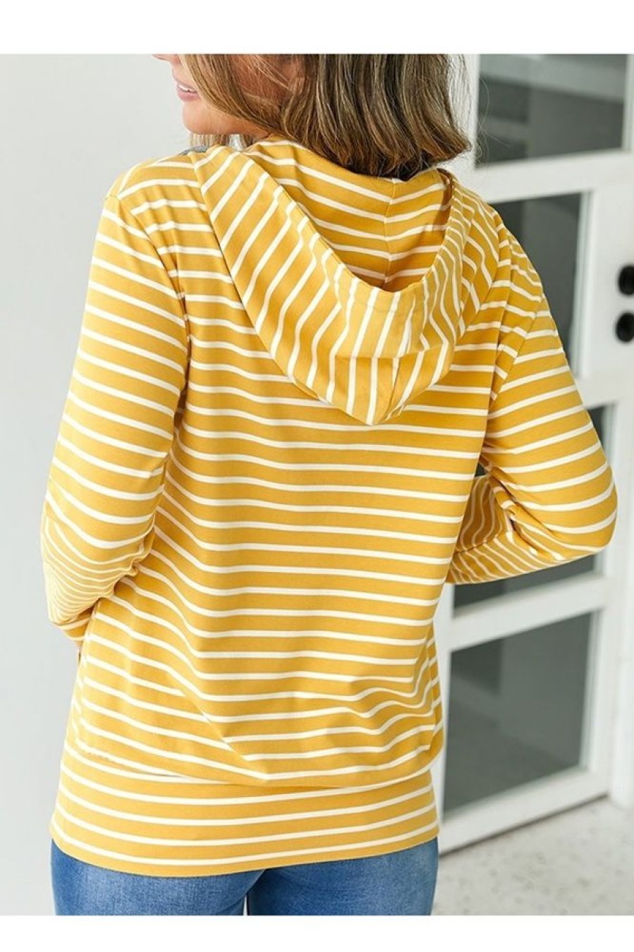 Clothing Azzlee Sweatshirt & Hoodies | Stripe Half Zip Hoodie Sweatshirt Mustard