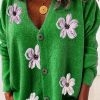 Clothing Azzlee Sweater & Cardigans | Women Floral Casual Cardigan Green