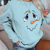 Clothing Azzlee Sweatshirt & Hoodies | Snowman Face Print Long Sleeve Sweatshirt Light Blue