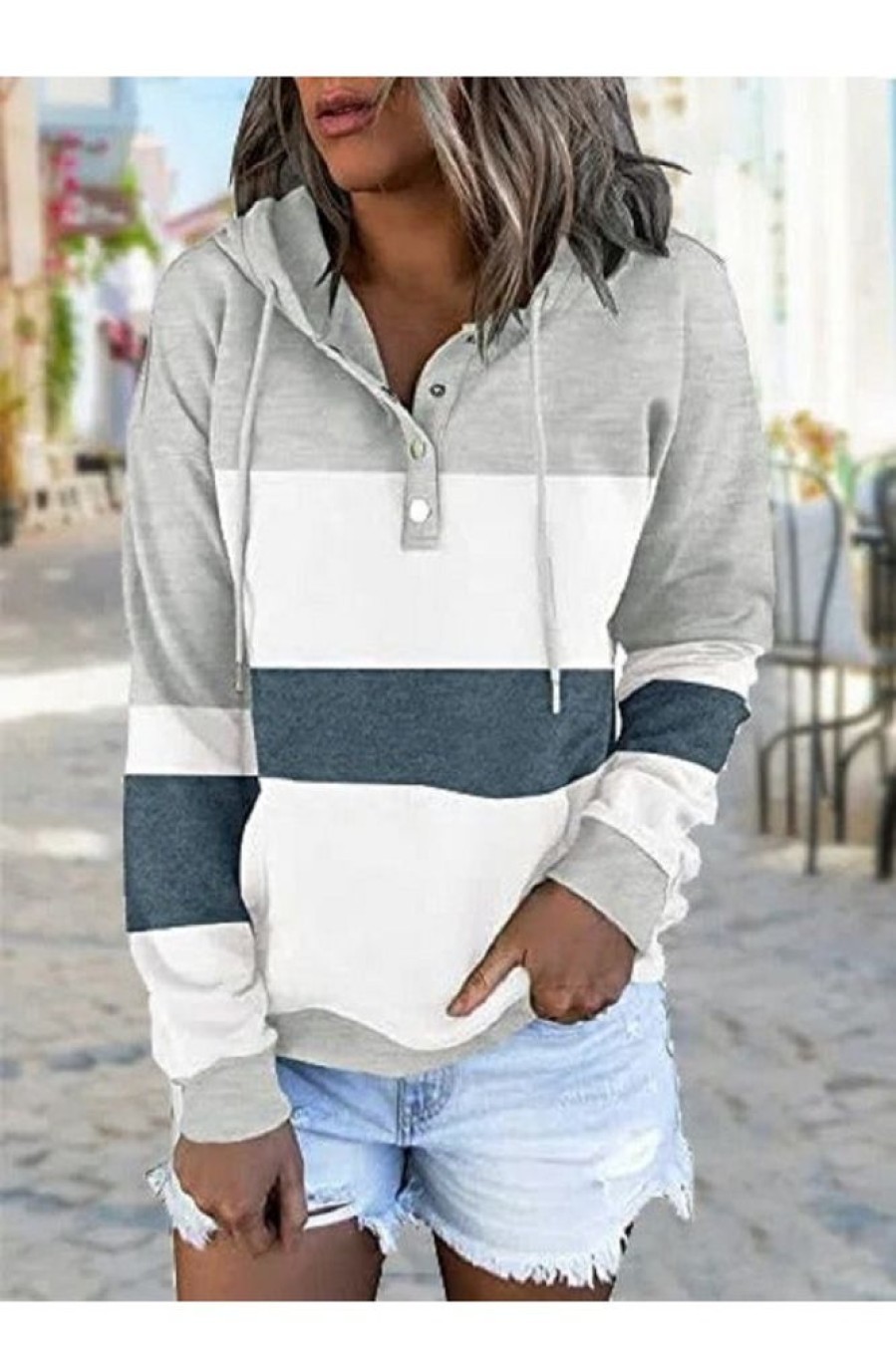 Clothing Azzlee Sweatshirt & Hoodies | Casual Color Block Daily Long Sleeve Hoodie Multicolor