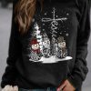 Clothing Azzlee Sweatshirt & Hoodies | Casual Graphic Tops Round Neck Long Sleeve Snowman Printed Xmas Sweatshirts Black