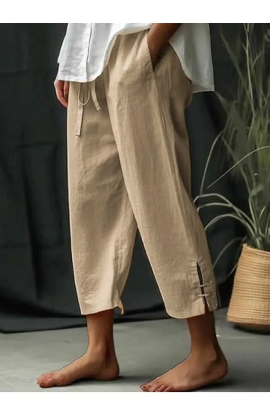 Clothing Azzlee Pants | Casual Solid Daily Pants Khaki