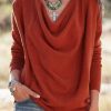 Clothing Azzlee Sweater & Cardigans | V-Neck Long Sleeve Solid Color Warmer Top Red