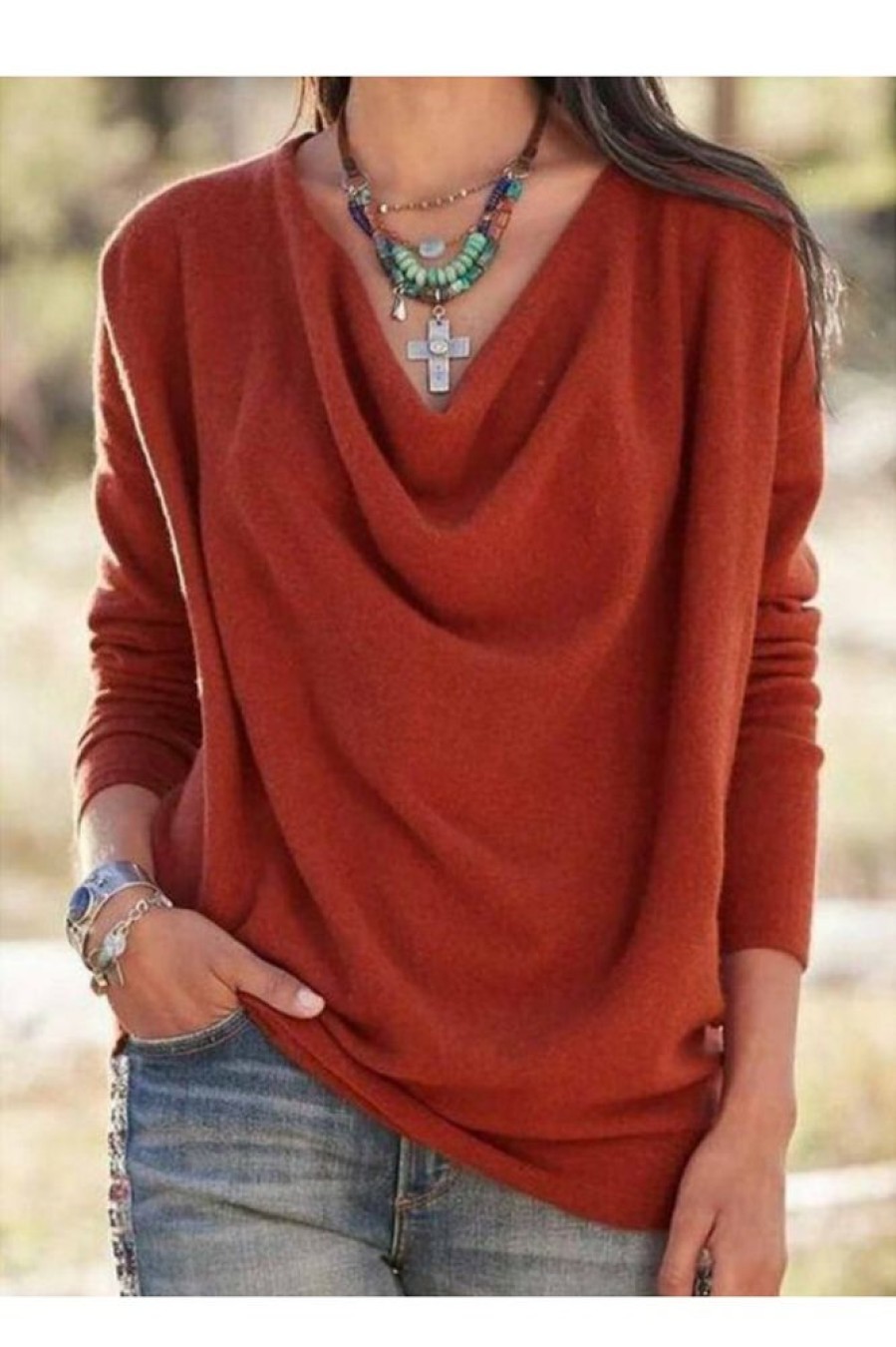 Clothing Azzlee Sweater & Cardigans | V-Neck Long Sleeve Solid Color Warmer Top Red