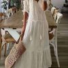 Clothing Azzlee Maxi Dresses | Casual V-Neck Half Sleeve Maxi Dress With Tassel White