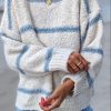 Clothing Azzlee Sweater & Cardigans | Stripe Print Crew Neck Casual Long Sleeve Pullover Sweater Light Blue