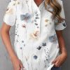 Clothing Azzlee Blouse & Shirts | Casual V Neck Floral Printed Short Sleeve Blouse White