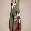 Clothing Azzlee | Casual Floral Printed Loose Sleeveless Jumpsuit Green