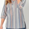 Clothing Azzlee Blouse & Shirts | V Neck Stripe Half Sleeve Blouse Multi