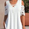 Clothing Azzlee Blouse & Shirts | Casual V Neck Lace Short Sleeve Blouse White