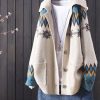 Clothing Azzlee Sweater & Cardigans | Knit Casual Long Sleeve Geometric Pattern Cardigan Sweater Beige